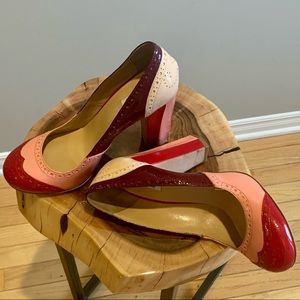 Miu Miu by Prada patent leather spectator  Rosso patchwork pump heels wingtip 39